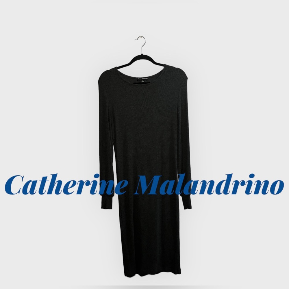 Catherine Malandrino Gray Midi Sweater Dress Elastic Long Sleeve Cuff
